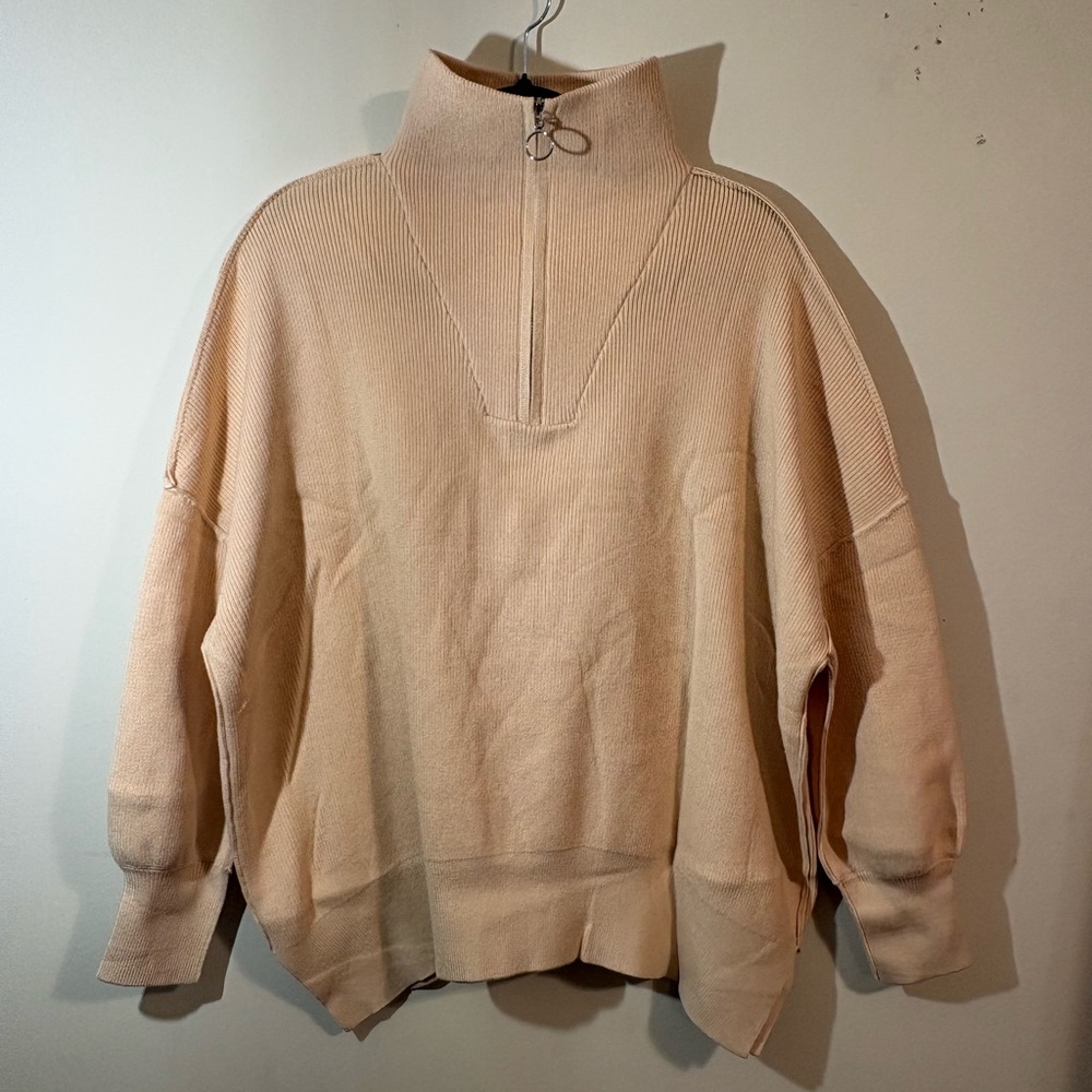 LILLUSORY sweater women's Small ribbed zip turtleneck pullover‎ soft peach NWT